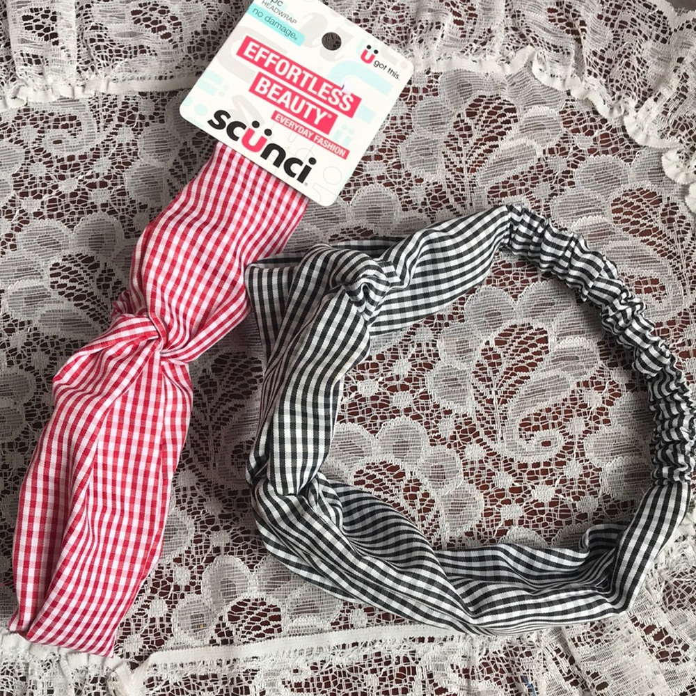 2 Fabric headbands Gingham Check Twist Front